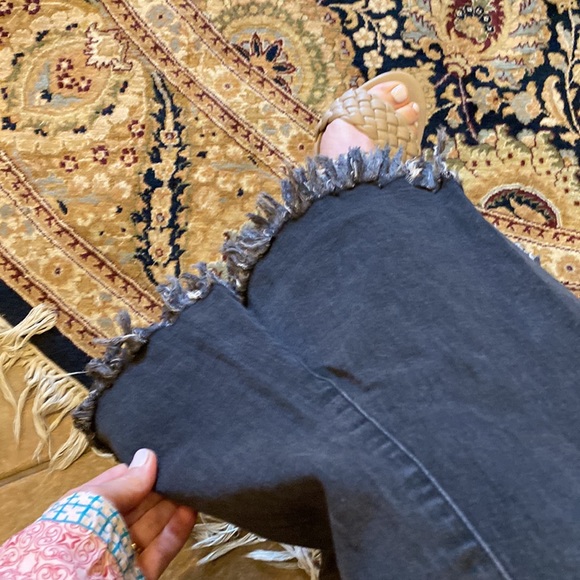 Charcoal Distressed Wide Leg and Fringe Hem Jeans (Black Denim Jeans) - Picture 10 of 10